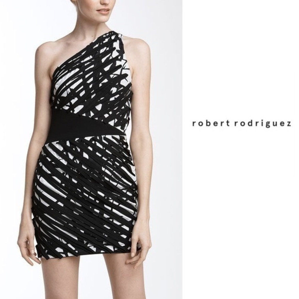 Robert Rodriguez Silk Animal Print Black White Sleeveless Mini Dress XS (2)